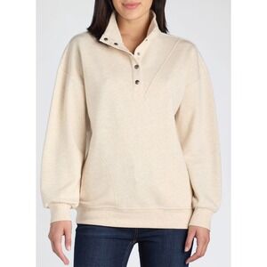 Time and Tru Womens Sweatshirt Size S Oatmeal Heather Mock Neck Henley Pullover